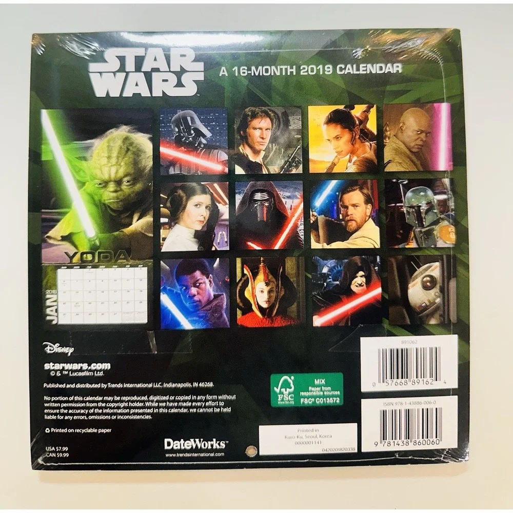 Star Wars 16-Month Wall Calendar 2019 NEW!